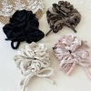 Korean-style pink velvet rose bow flower large intestine hair band, high-end bun hair accessory and hair tie Specification image